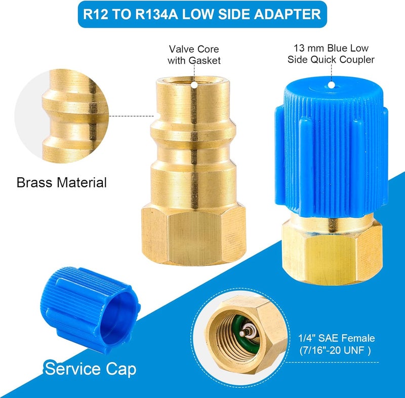 Tigbear R12 to R134A Conversion Kit, R12 to R134A AC Retrofit Fitting Adapter, High/Low Fitting Port Retrofit 1/4’’to 7/16"-20 UNF Conversion Adapter, for AC Air Conditioner Refrigerant - Image 3